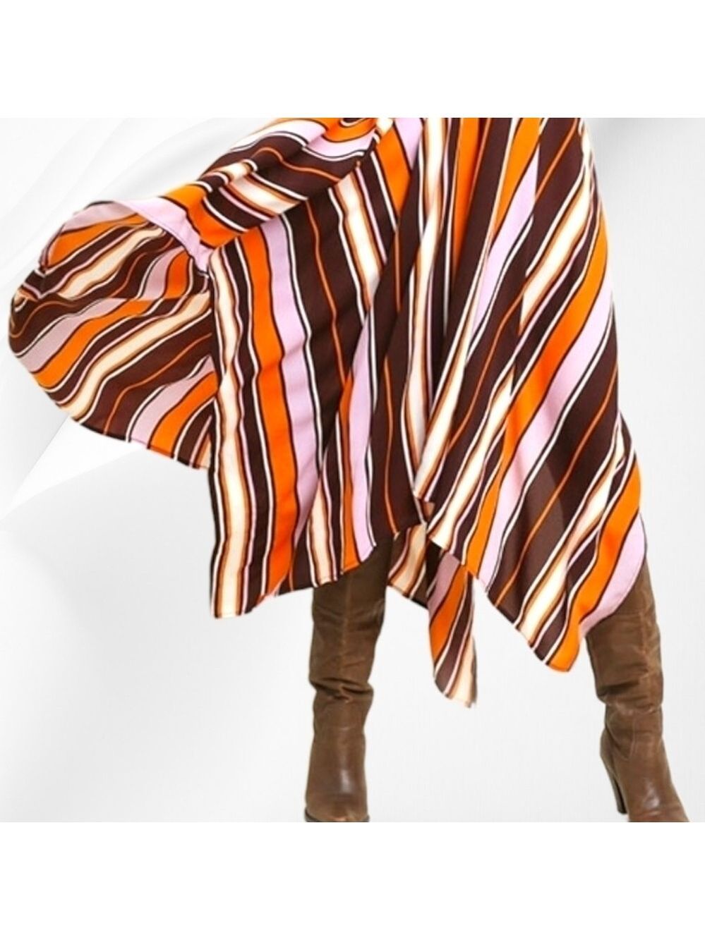 UMGEE Brown & Pink Striped Smocked Off-Shoulder Asymmetrical Dress - Picture 4 of 5